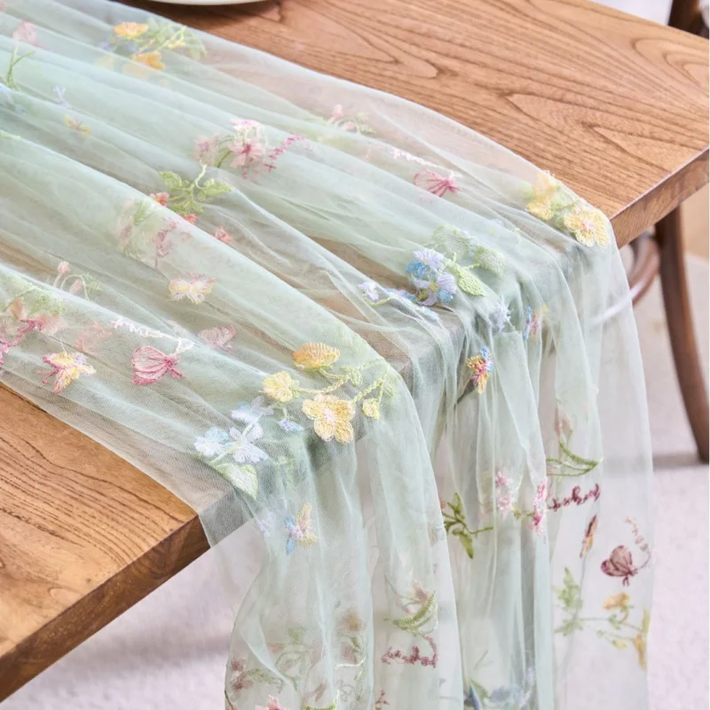 Flower Embroidered Sheer Tulle Curtain Semi‑Transparent Voile Window Drape for Home Bedroom Living Room Decor
