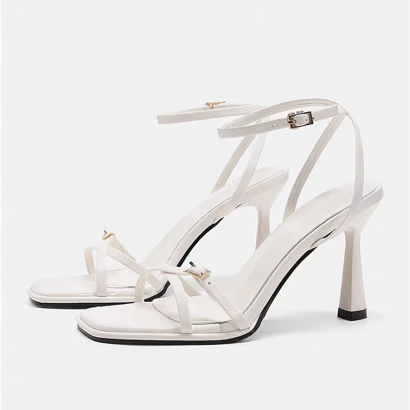2025 designer women's new fashion letter high heels black super high heels stilettos lace-up sandals for women image 2