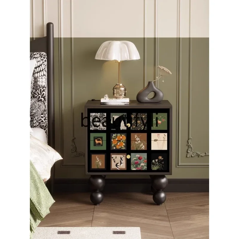 

2003 Ретро прикроватная тумбочка, французский прикроватный шкаф из цельного дерева, настенный шкаф для хранения в гостиной, украшение