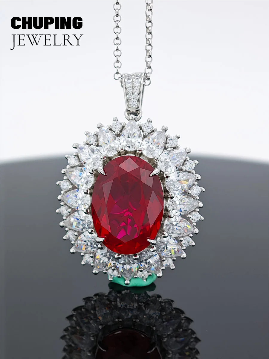 

Chu Ping Fine Jewelry Lab Рубин Овальной формы 13*18 мм Серебряное ожерелье S925 для элегантного изысканного наряда поднимает весь вид