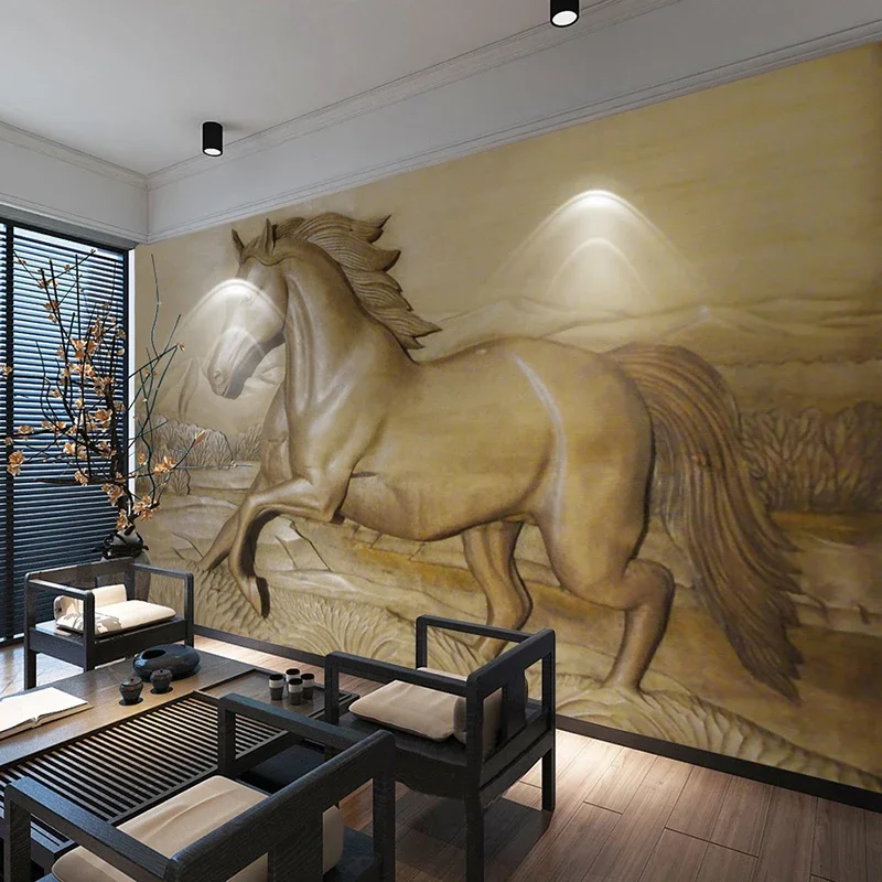 Custom Any Size 3D Stereoscopic Relief Horse Background Photo Wallpaper For Living Room Sofa Bedroom Wall Art Mural De Parede 3D