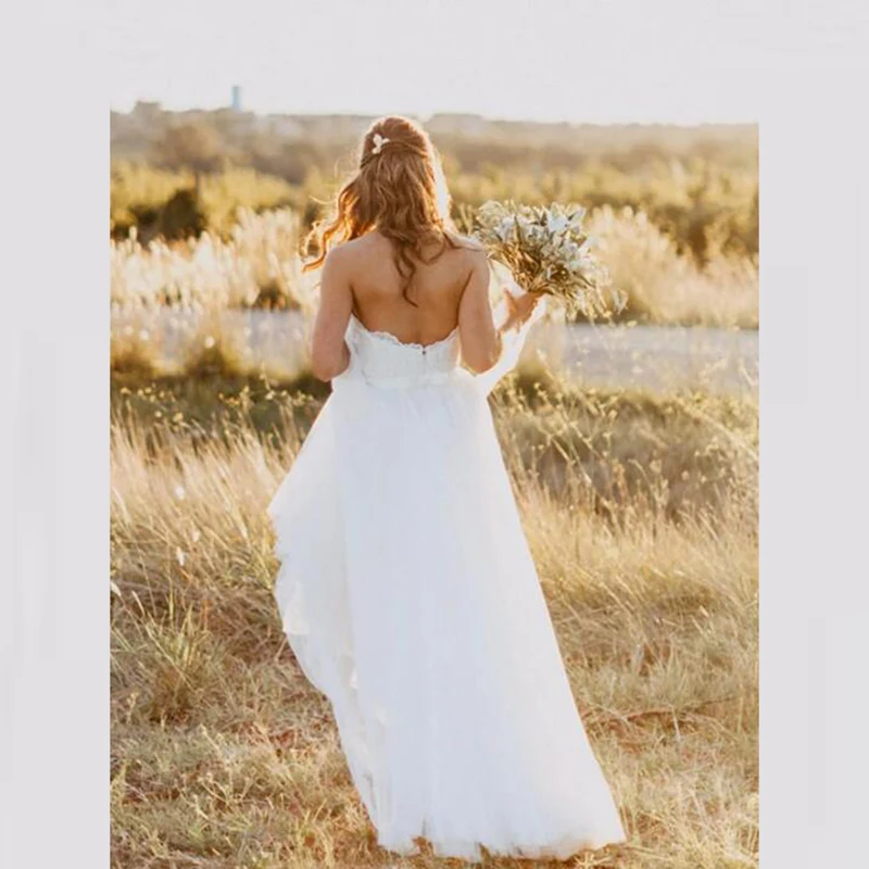 Robe de Mariée en Tulle Blanc, Book ine Longueur, Simple, Dos aux, Ligne A, pour Patients Modestes, Ivoire, 2022