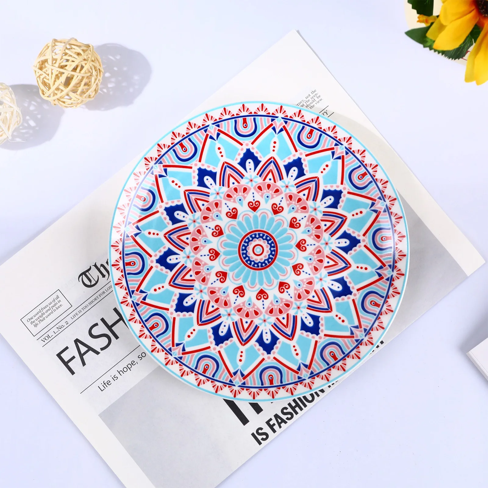 

10inch Bohemian Style Plate Retro Ethnic Pattern Ceramic Dish Pasta Steak China Porcelain Plate Halloween Christmas Table Decors