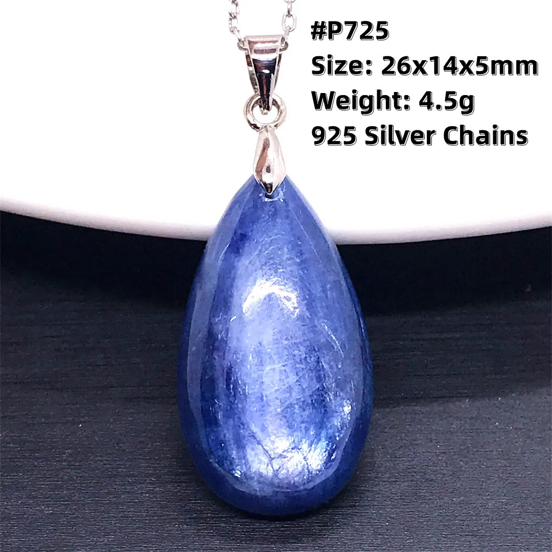 Top Natural Blue Kyanite Crystal Pendant Necklace Jewelry For Women Lady Men Wealth Gift Beads Cat Eye Stone Silver Chains AAAAA