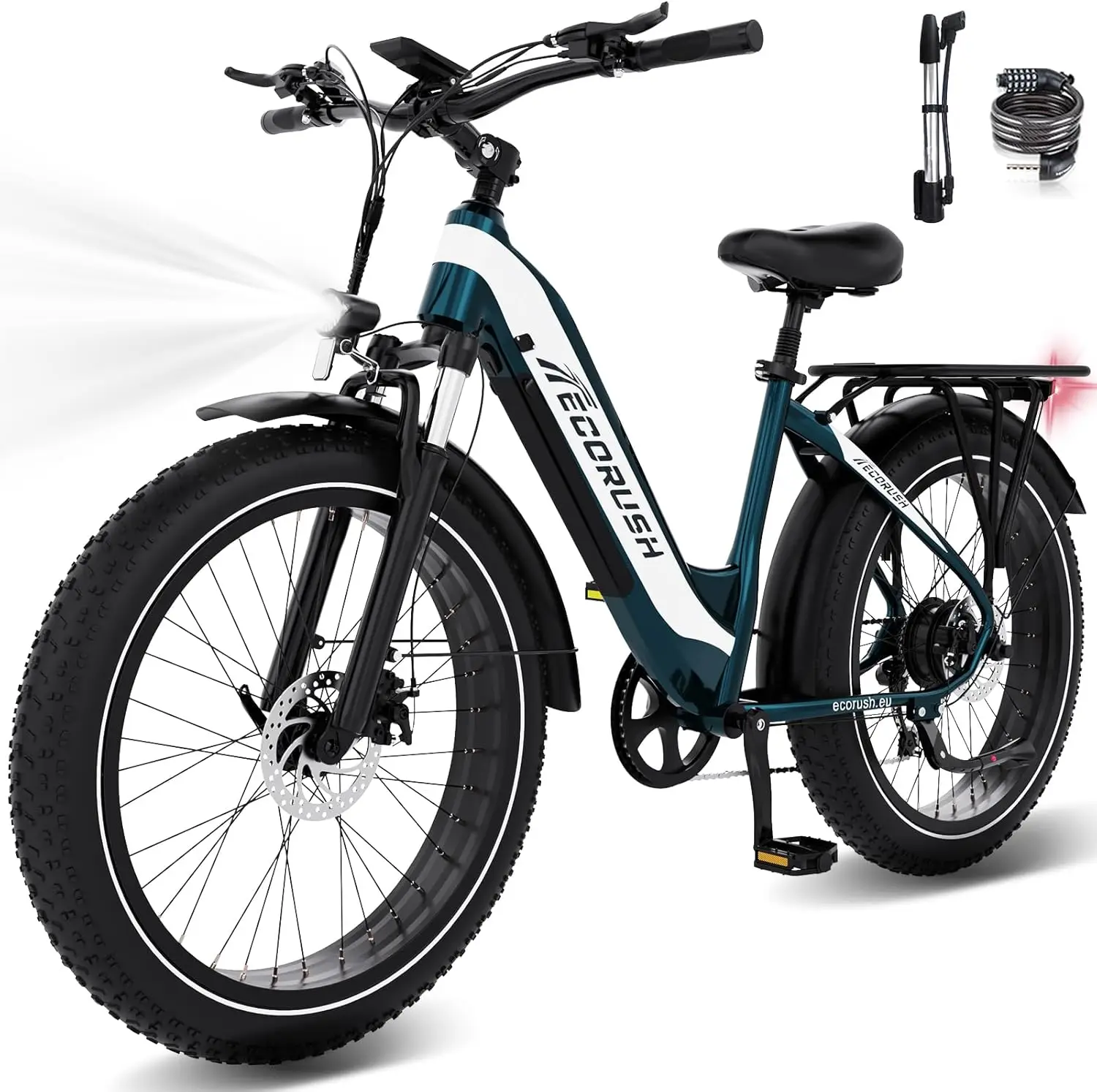 ECORUSH ECO R3 Electric Bike, Mountain Bike with 26 *4.0 Fat Tires, 250W High Speed Brushless Motor, 48V 15AH Integrated Battery