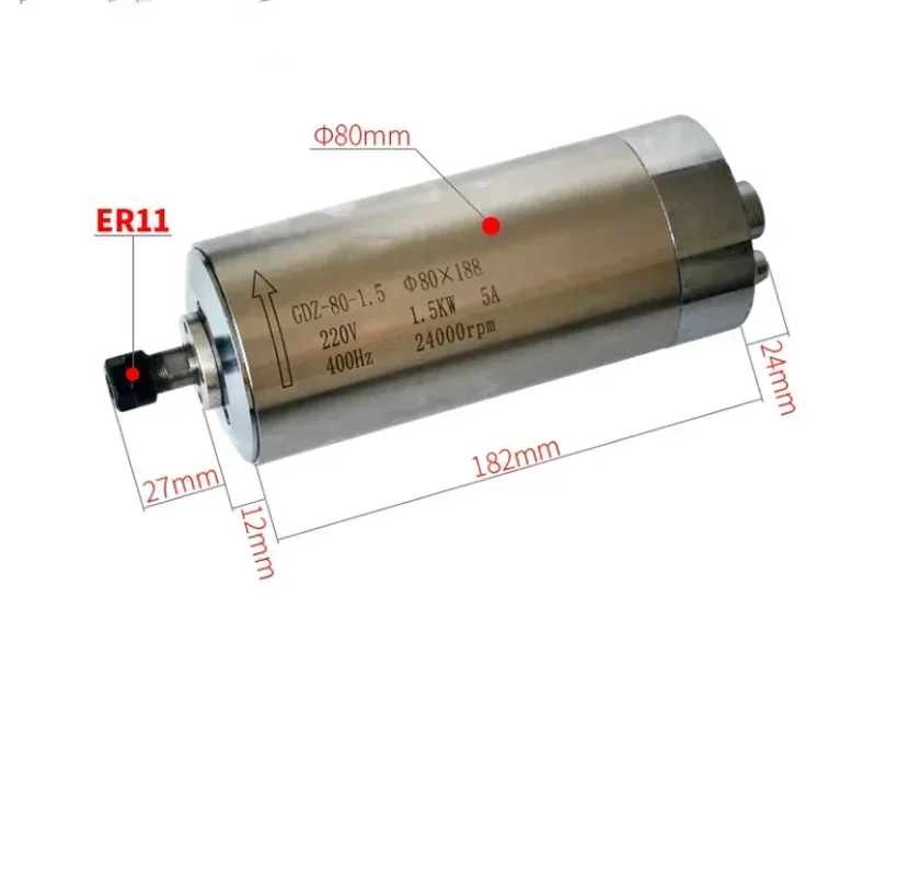 220V 80x188/1.5KW CNC Water Cooled Spindle Motor 3 Bearings CNC Motor Spindle CNC Machine