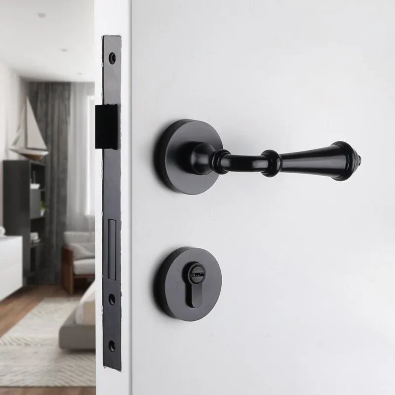 

American black door lock Nordic interior antique European style room lock Gold bedroom silent magnetic suction door lock Split