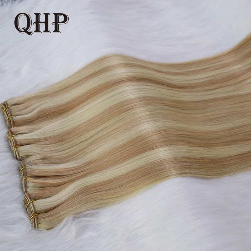 

Straight Human Hair Weft Extensions Hair Bundles Ombre Blonde Color 100g Sew In Silky Natural Brazilian Virgin Skin Double Weft