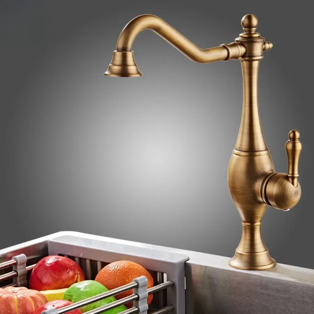 Retro rotating faucet European antique wash basin hot and cold faucet Household basin faucet