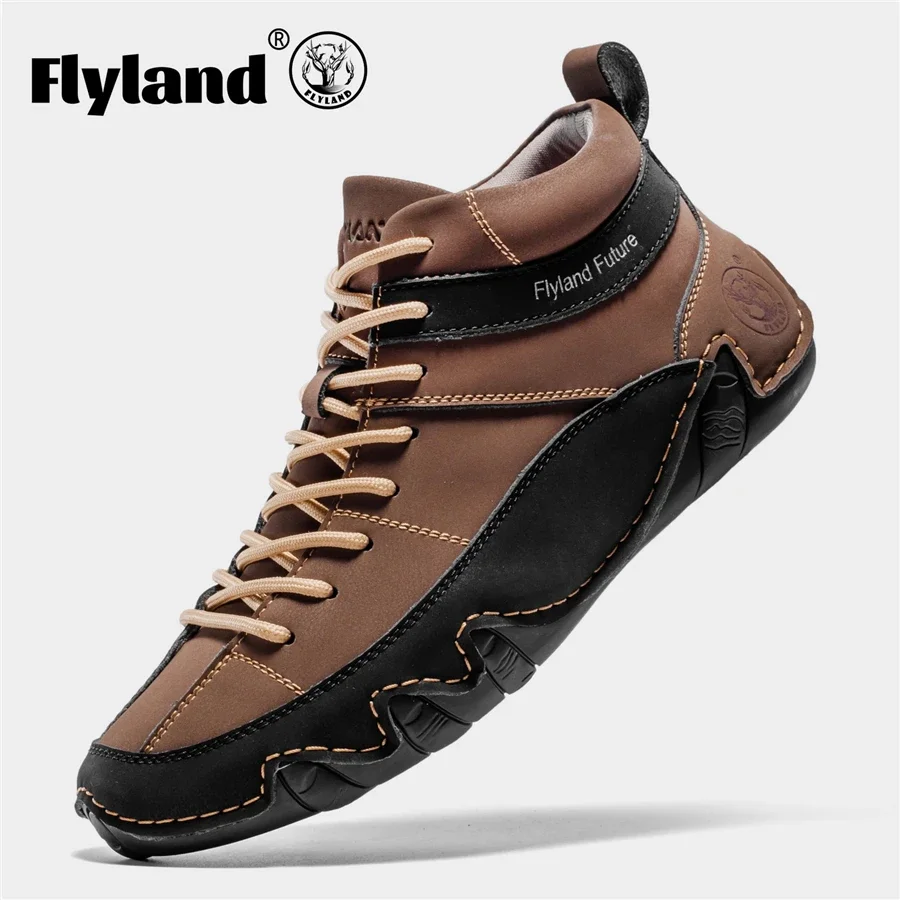 FLYLAND Casual Business Men Dress Shoes Handmade Genuine Leather Driving Shoe Anti-Slip Male Flats Office Moccasins