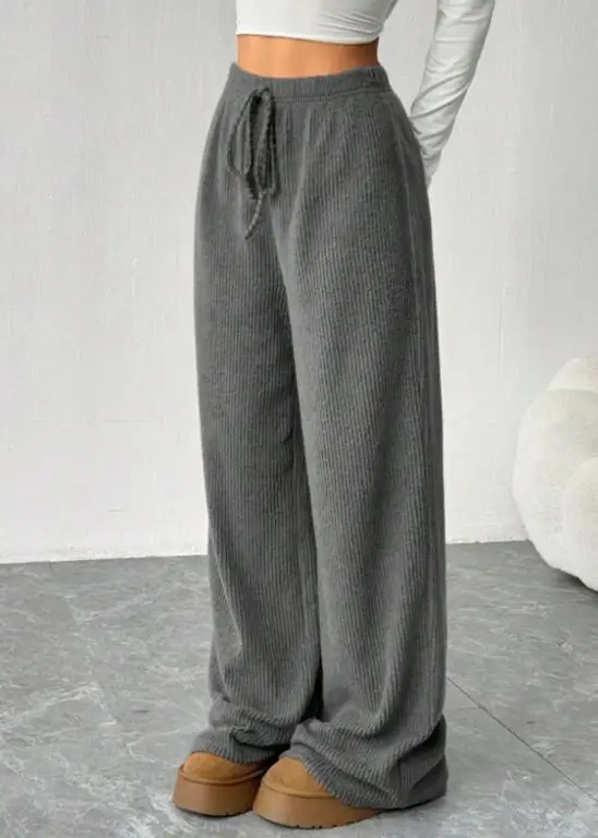 2026 エレガントな新作ファッションカジュアルレディースパンツ、ルーズウエストバンド、ストレートレッグ、ワイドレッグパンツ、女性用トラウザーズボトム