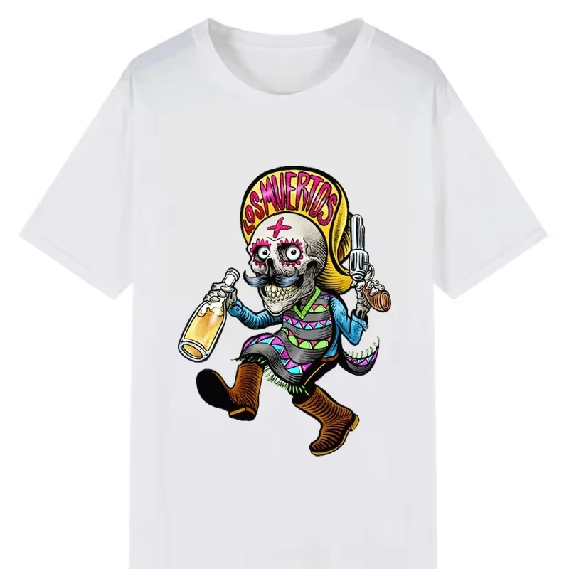 Men Day of The Dead Posada T Shirts Mexican Folk Art Sugar Skull Clothing Short Sleeve Round Neck Tees Casual Streetwear Tops