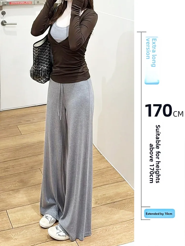 

Summer Thin Knitted Casual Pants Women's Long Drapey Wide Leg Floor-Length Loose Fit Comfortable Breathable Straight Tube