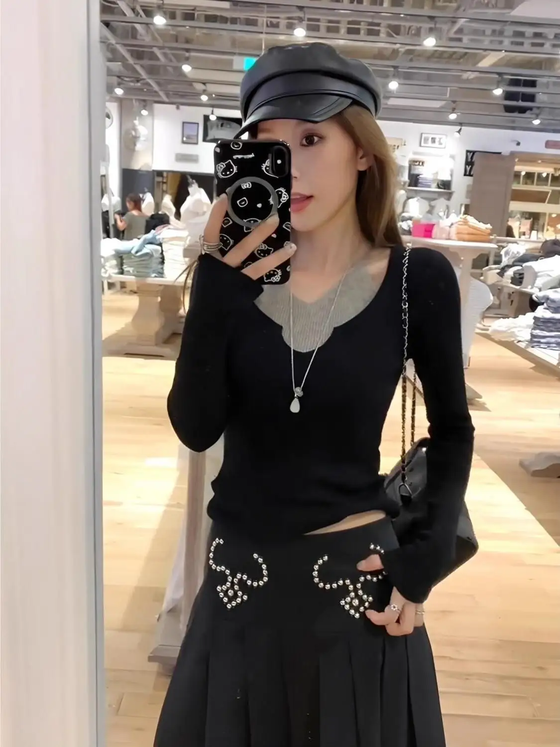 

Осень-зима 2025 г. Женский облегающий низкий трикотажный базовый ирт Long Sve Внутренняя одежда Искусственный свитер из двух предметов Повседневный вязаный топ