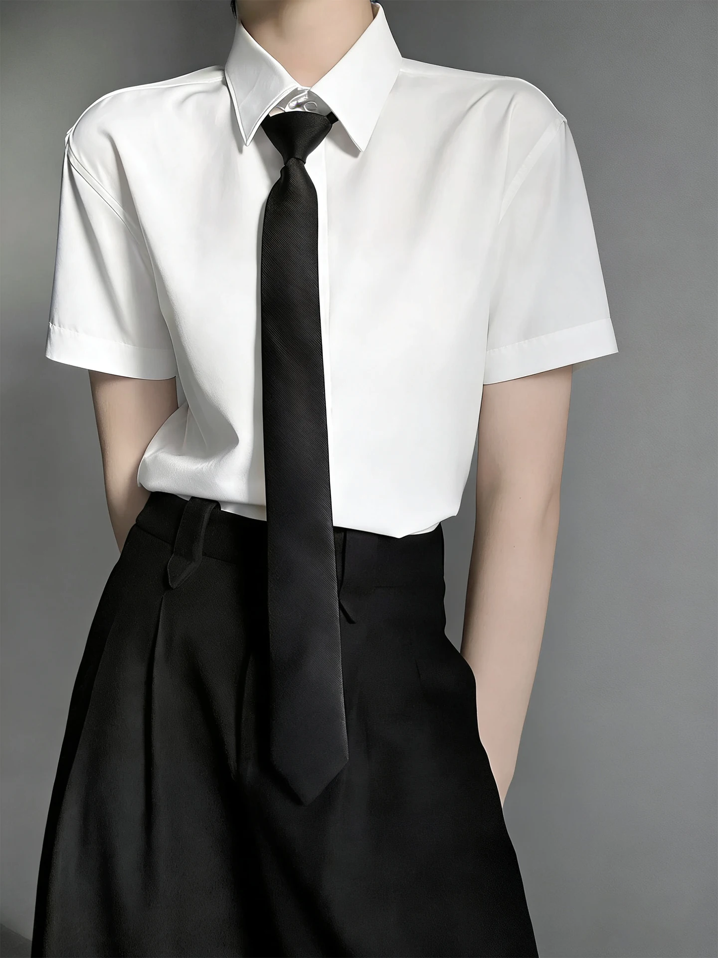 

Casual Short Sleeve Shirt Unisex Pure Color White Spring Summer Breathable Comfortable High Quality Versatile Simple Style Shirt