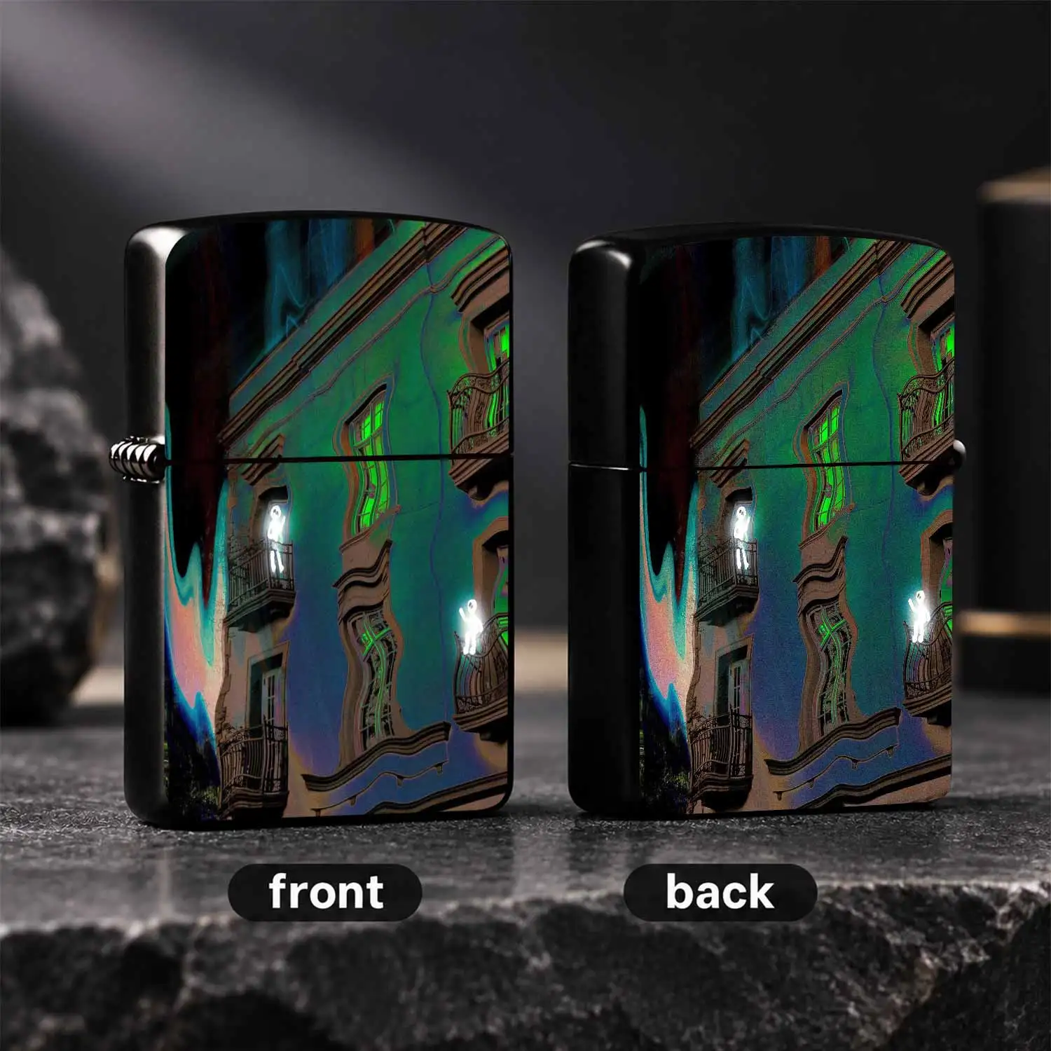 Surreal Distorted Building Pattern Lighter, Creative Glowing Figure Balcony Art Design, Portable Compact Ignition Tool For Daily Commute, Outdoor Trips, Parties And All Scenarios, Unique Exquisite Gift Choice For Art Lo A Humorous And Inter