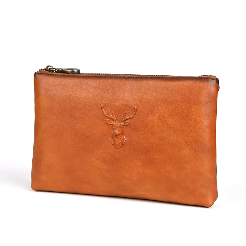 حقيبة يد كاجوال كلاسيكية من جلد البقر المدبوغة بالخضراوات، حقيبة تخزين أعمال محمولة ذات سعة كبيرة