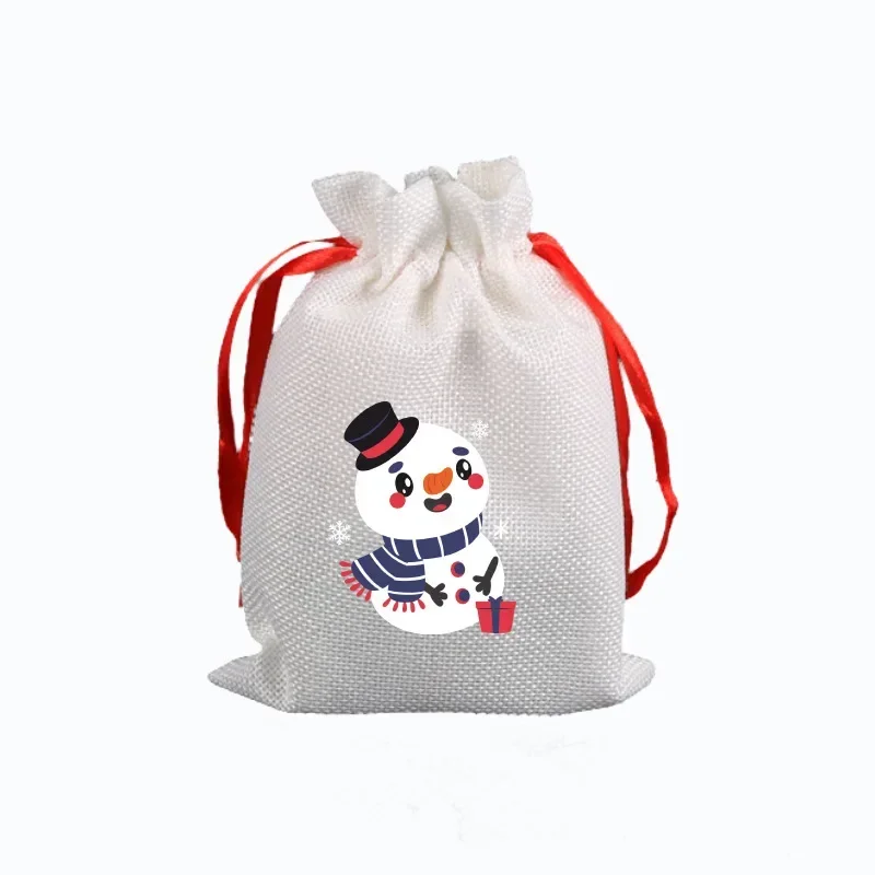 50pc Christmas Drawstrings Cotton Storage Gift Bag White 10x14/13x18/15x20cm Jewelry Display Packing Bags Favor Candy Xmas Party