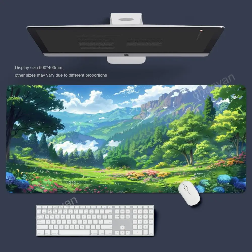 Коврик для мыши Green Forest Sunset, игровой коврик для мыши из натурального каучука, очень большой утолщенный коврик для стола, игровой коврик