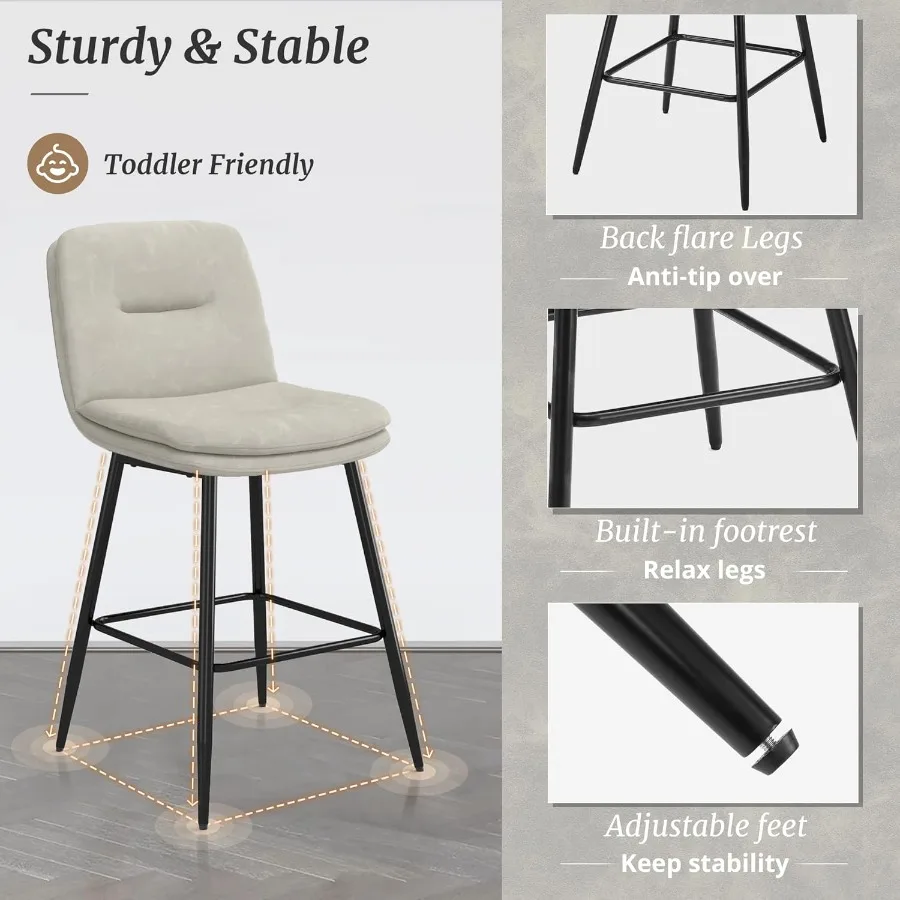 Sgabelli da bar Set di 3 sgabelli da bar imbottiti ad altezza bancone a doppio strato per sgabelli da bar in ecopelle con schienale e F