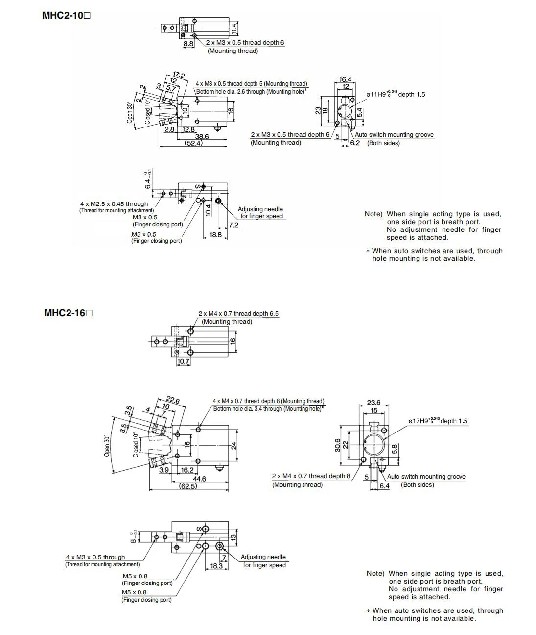 MHC2-10D MHC2-16D MHC2-20D MHC2-25D Winkel-Ausführung Doppeltwirkender Luftgreifer Standard-Pneumatikzylinder – Detail 8