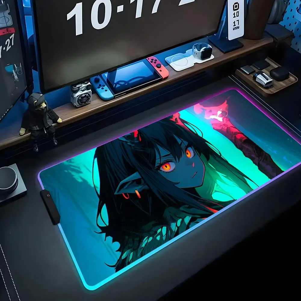 

Коврик для мыши в стиле аниме «Демон-девушка» RGB игровой коврик для мыши Большой светодиодный коврик для ПК Настольный коврик Светящийся коврик для мыши Большие коврики для клавиатуры Настольный коврик