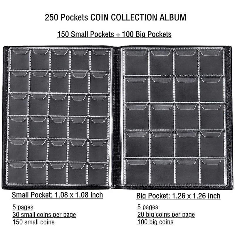 

J1UL1N 3X 250 Pocket Coin Collection Album Coin Storage Album Coin Storage Storage Book For Commemorative Coin Storage
