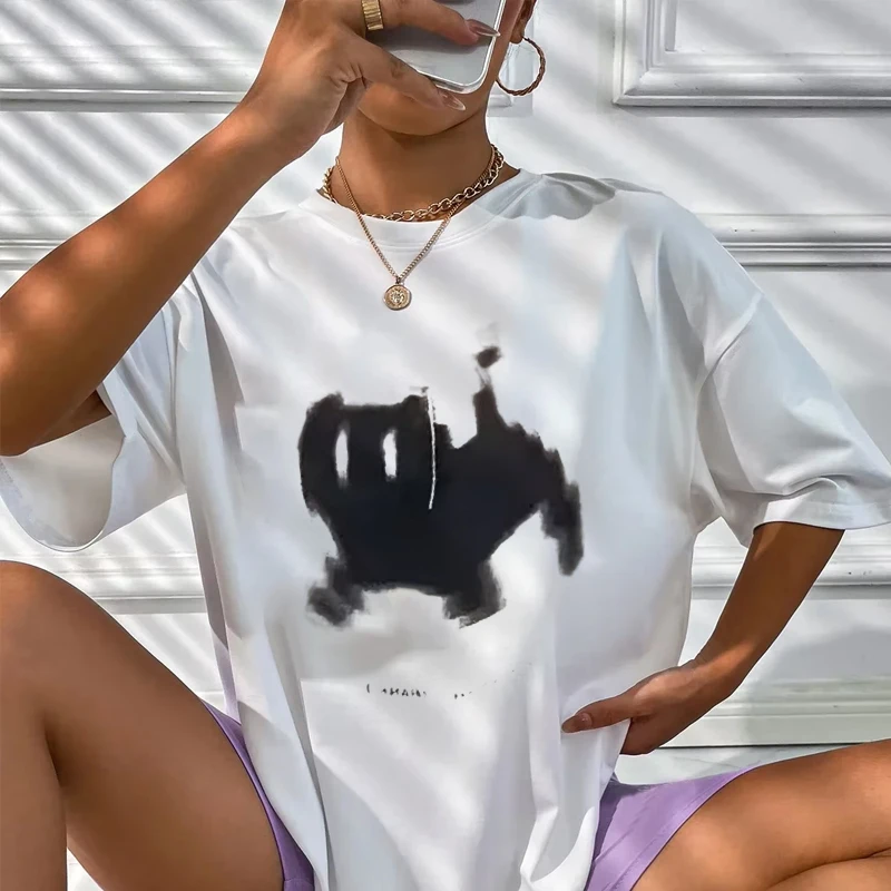 

Black Cat Women's T-Shirt Round Neck Fun Black Pattern Print Psychedelic Loose Casual Short-Sleeved Graphic Top Y2k
