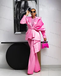 Pink Designer Women Suits Pants Set 2 Piece Bow Blazer+Trousers Wedding Tuxedo Tailor Size Office Lady Jacket Banquet Coat