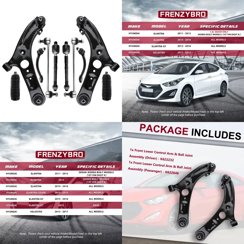 

AP01 Frenzybro Front Lower Control Arm Suspension Kit with Ball Joints for 2011-2016 Elantra and 2012-2017