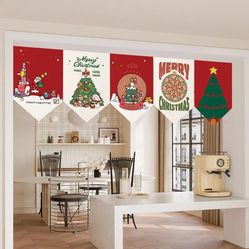VIKAMA Christmas Triangle Flag Cartoon Santa Gift Xmas Tree Snow Globe Print Pennant Banner For Home Party Window Decor