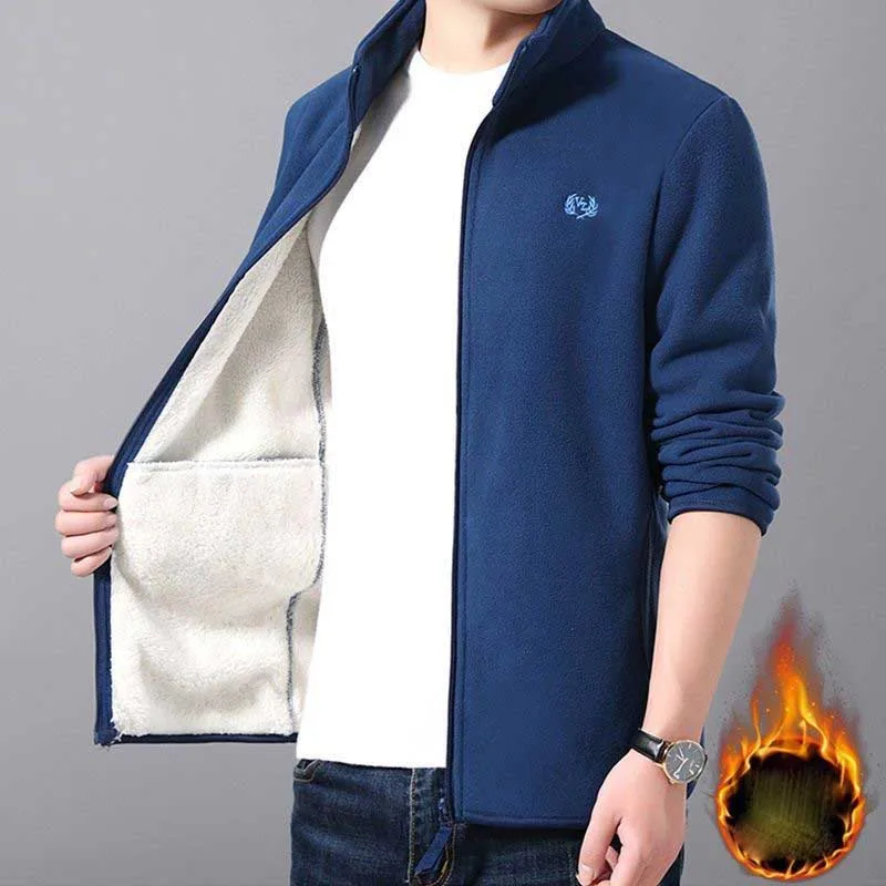 Abrigos cálidos bordados con cremallera y cuello levantado para hombre, ropa informal holgada, chaquetas de Color sólido que combinan con todo, invierno, 2023