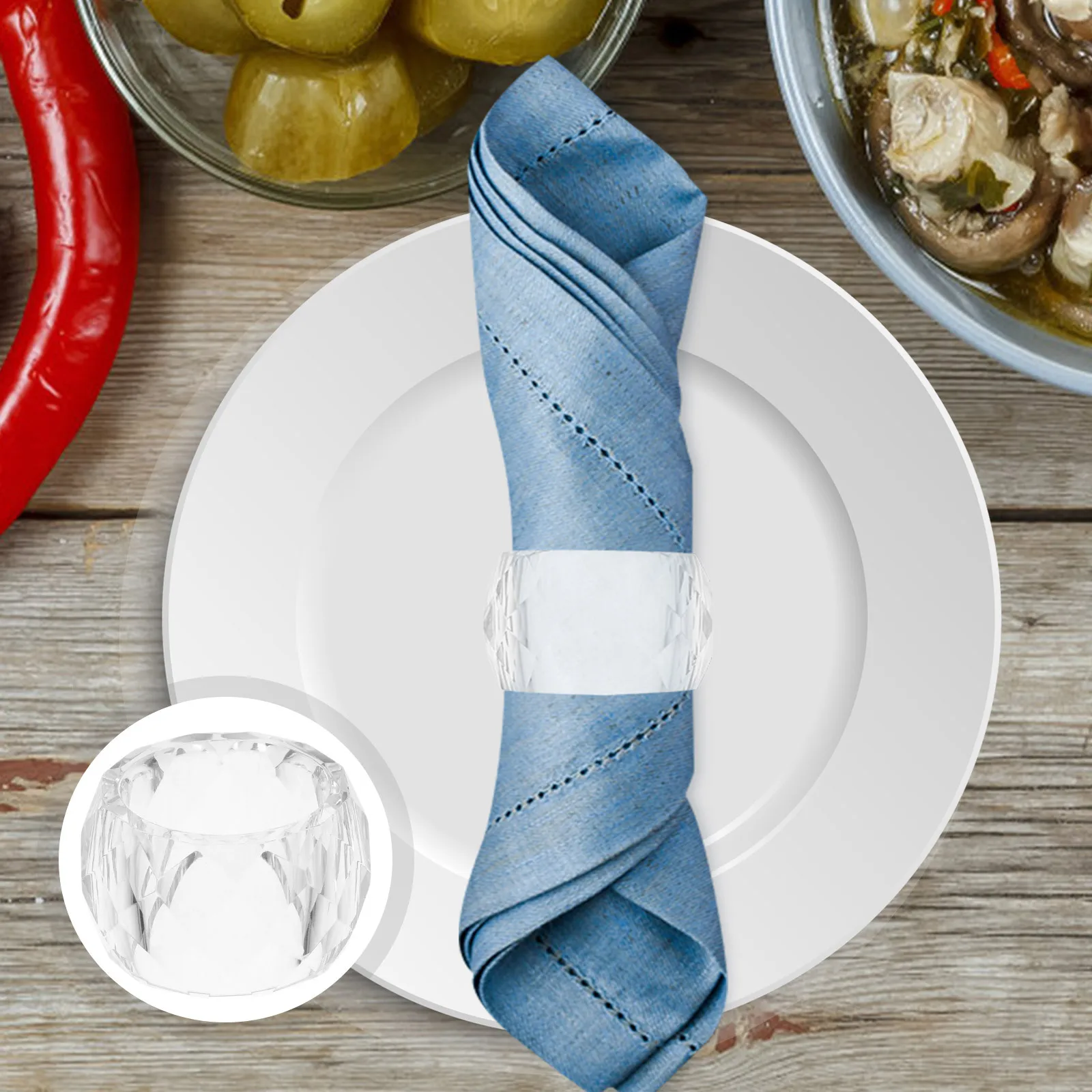 

2Pcs Transparent Crystal Napkin Rings Elegant Clear Table Serviette Holders for Wedding Reception Party Festive Decor