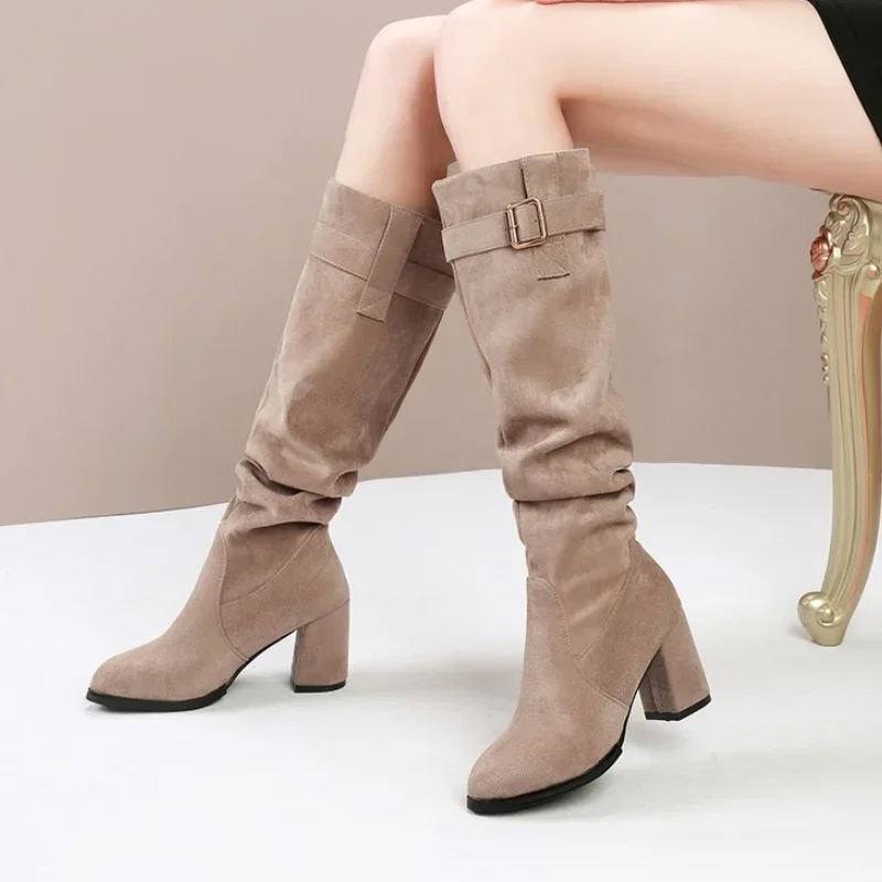 Fashion Suede High Heels Women High Boots 2025 Trend Winter New Shoes Knee High Brand Gladiator Comfort Elegant Lady Botas Pumps