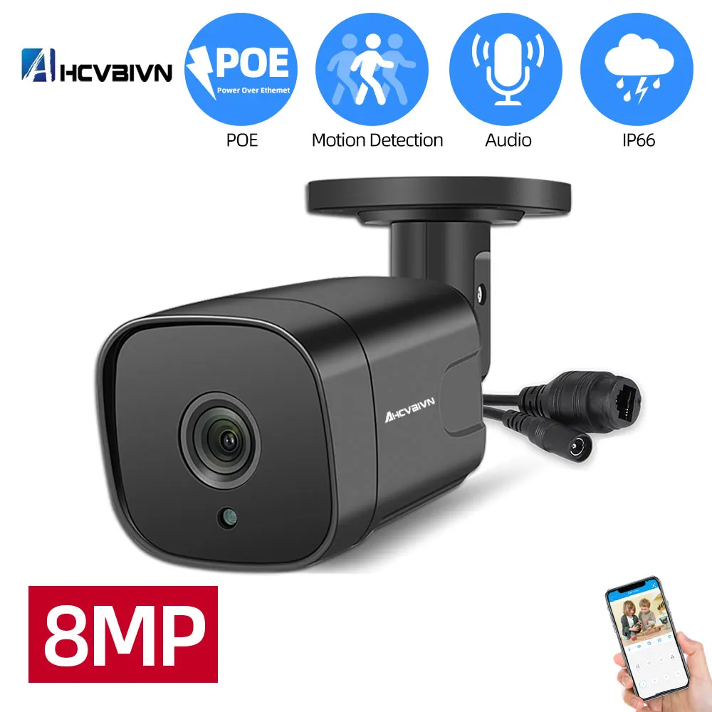 8MP Ip Camera Poe 5Mp Real time 25fps Cctv Security Cameras 4k H.265 Outdoor Waterproof Audio Video Surveillance For Nvr System