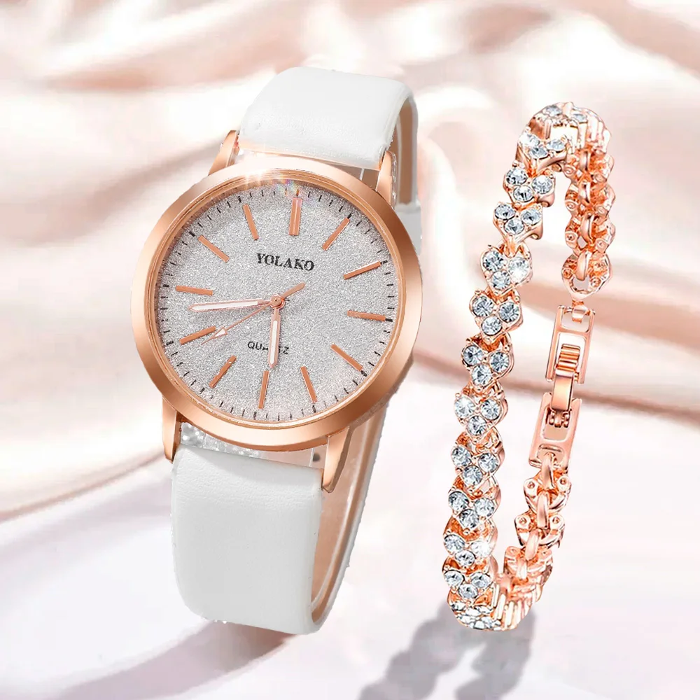 Fashionable 2Pcs Quartz Watch Jewelry Set, Versatile Everyday Accessory Gift for Her