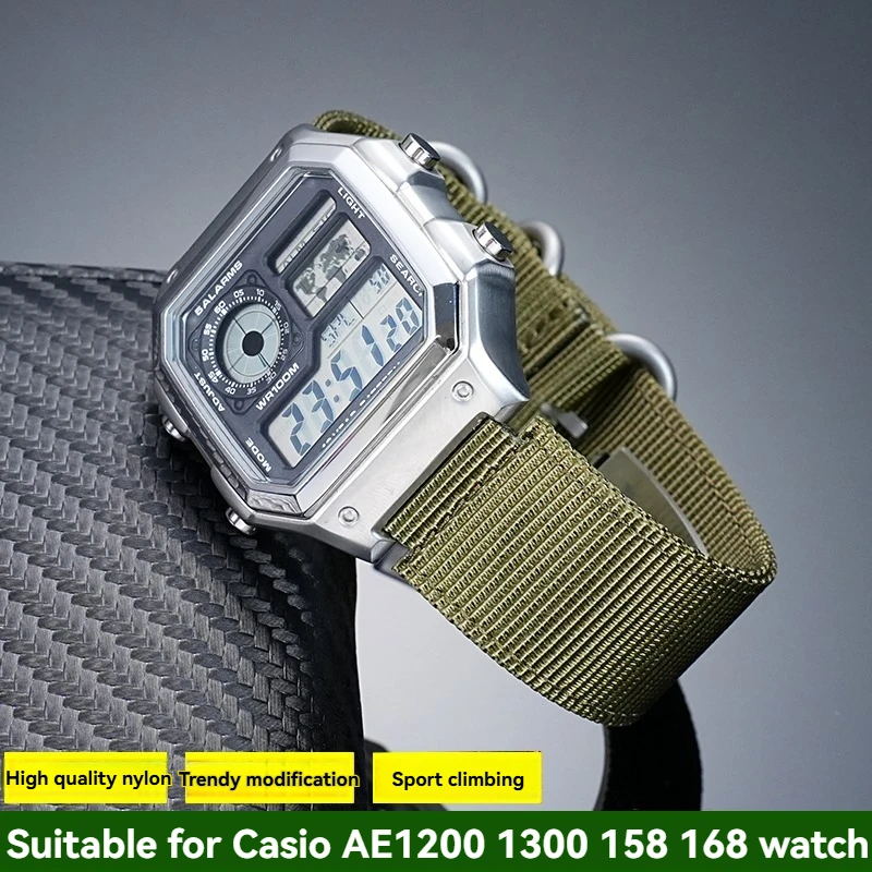 Suitable for Casio Block AE1200/1300/1600 AEQ110/W-218/F91W mountaineering nylon straps