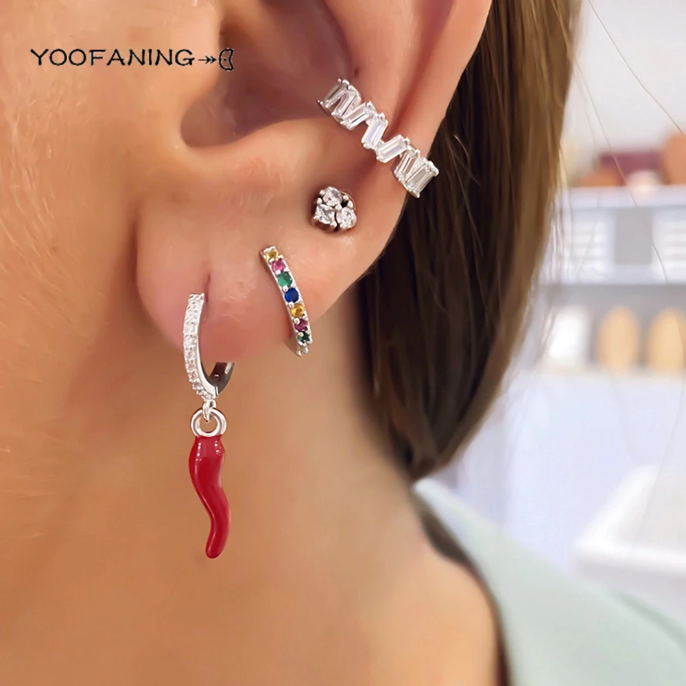 925 Sterling Silver Needle exquisite red pendant earrings starfish/chili/strawberry design gold silver women\'s jewelry earrings