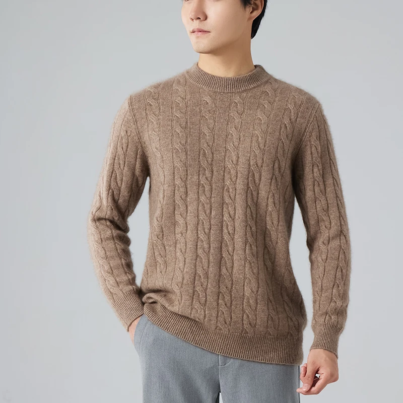 

100% Pure Mountain Cashmere Sweater Men's Small Half-High Neck Thick Twist Long Sleeve Ppullover Business Casual Knitted Sweater