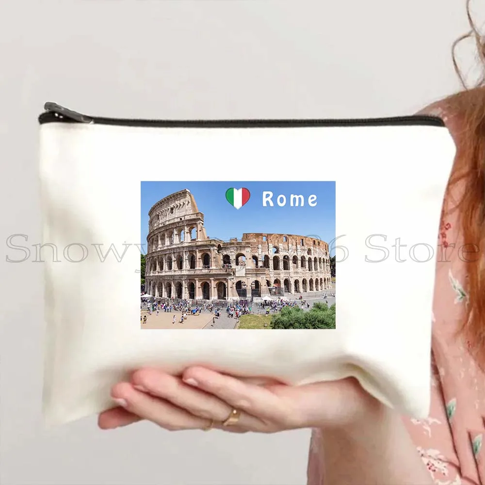 Florence Firenze Italy Venezia Italia Rome Colosseum Parma Lazio Vatican Canvas Cosmetic Bag Makeup Storage Pouch Pencil Case