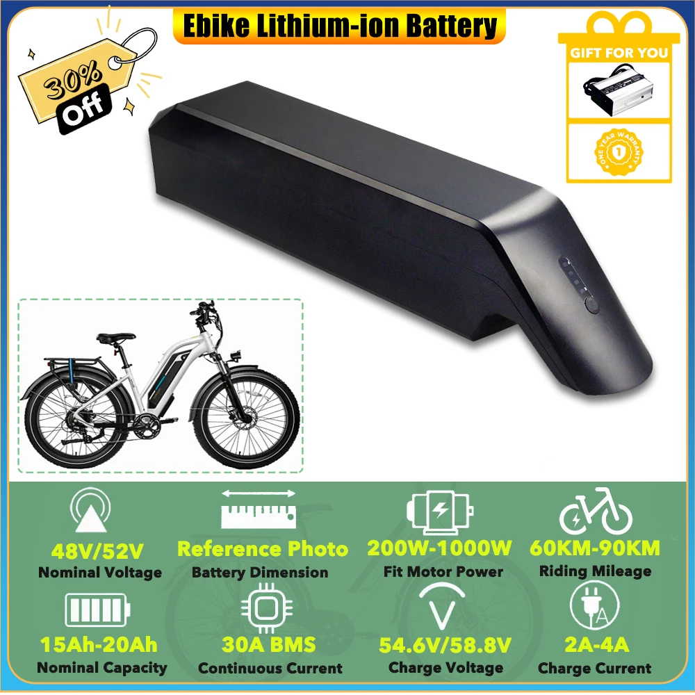 

Replacement Lithium-ion Ebike Battery Pack 48V 52V 20Ah 1040Wh for DiroDi Vivo Cruiser 750W Step Through Electric Bike
