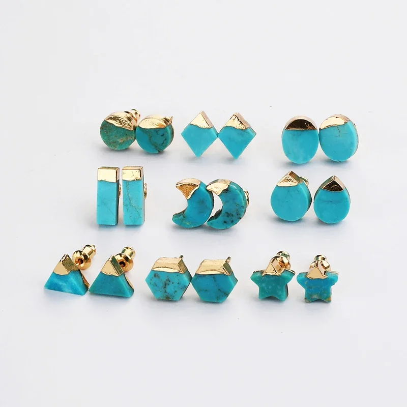 

BOROSA Natural Turquoise Stone Stud Earring Star Moon Rectangle Multi-Kind Shape Earring For Women Wedding Party Jewelry Gifts