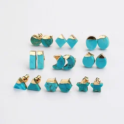 BOROSA Natural Turquoise Stone Stud Earring Star Moon Rectangle Multi-Kind Shape Earring For Women Wedding Party Jewelry Gifts