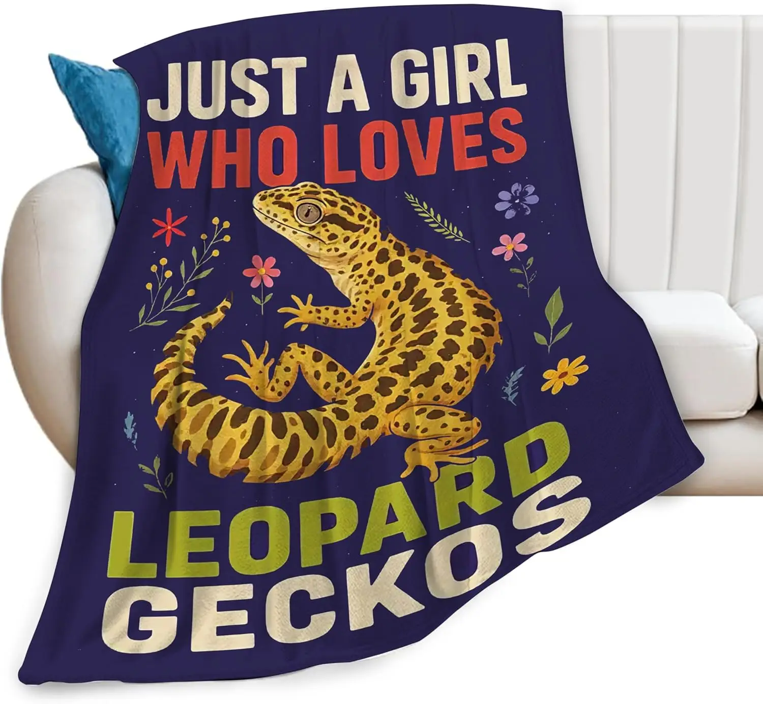 Leopard Gecko Lover Gift Throw Blanket Home Decor Just a Girl Who Loves Reptile Pet Cute Cozy Bed Couch Throw Fall Spring Season