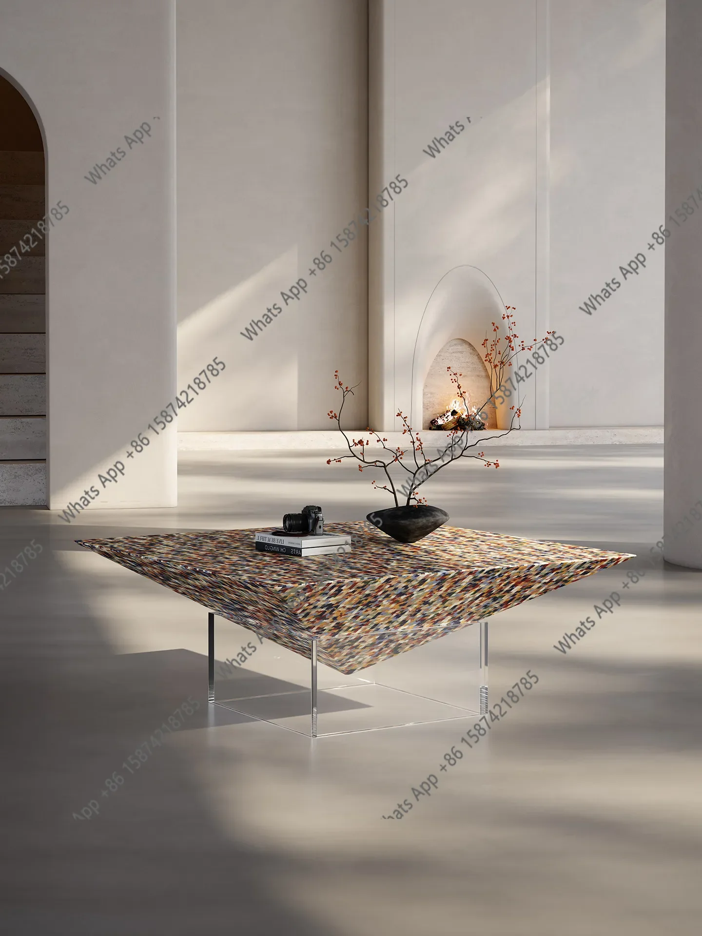 Xx Italian Minimalist Rainbow Coffee Table, Living Room Art, High-end Creative Designer, Acrylic Suspended Inverted Triangle