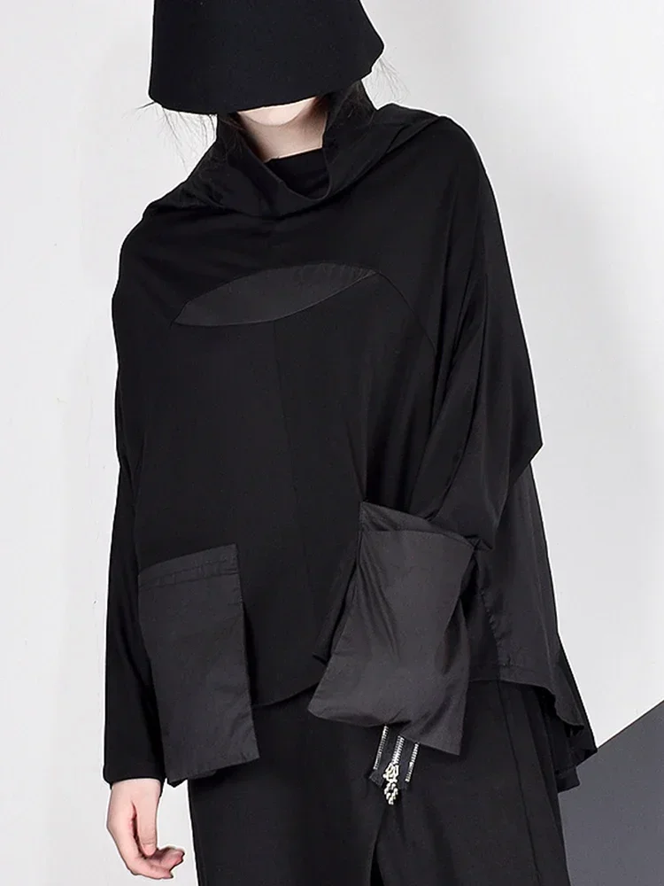 Xitao-女性用パッチワークポケットTシャツ,スタンドカラー,ストリートウェア,カジュアル,ブラック,韓国夏,lyh2877