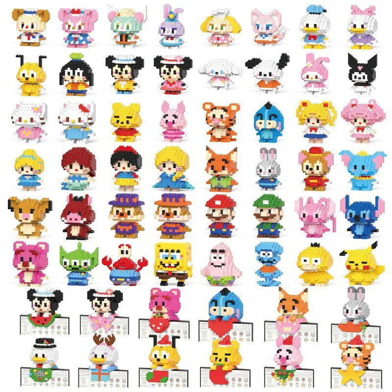 Kurome Cinnamoroll DIY Hello Kitty Stitch Block Charakter-Bausatz Mickey Mouse Baustein-Puppen Spielzeug Geschenk