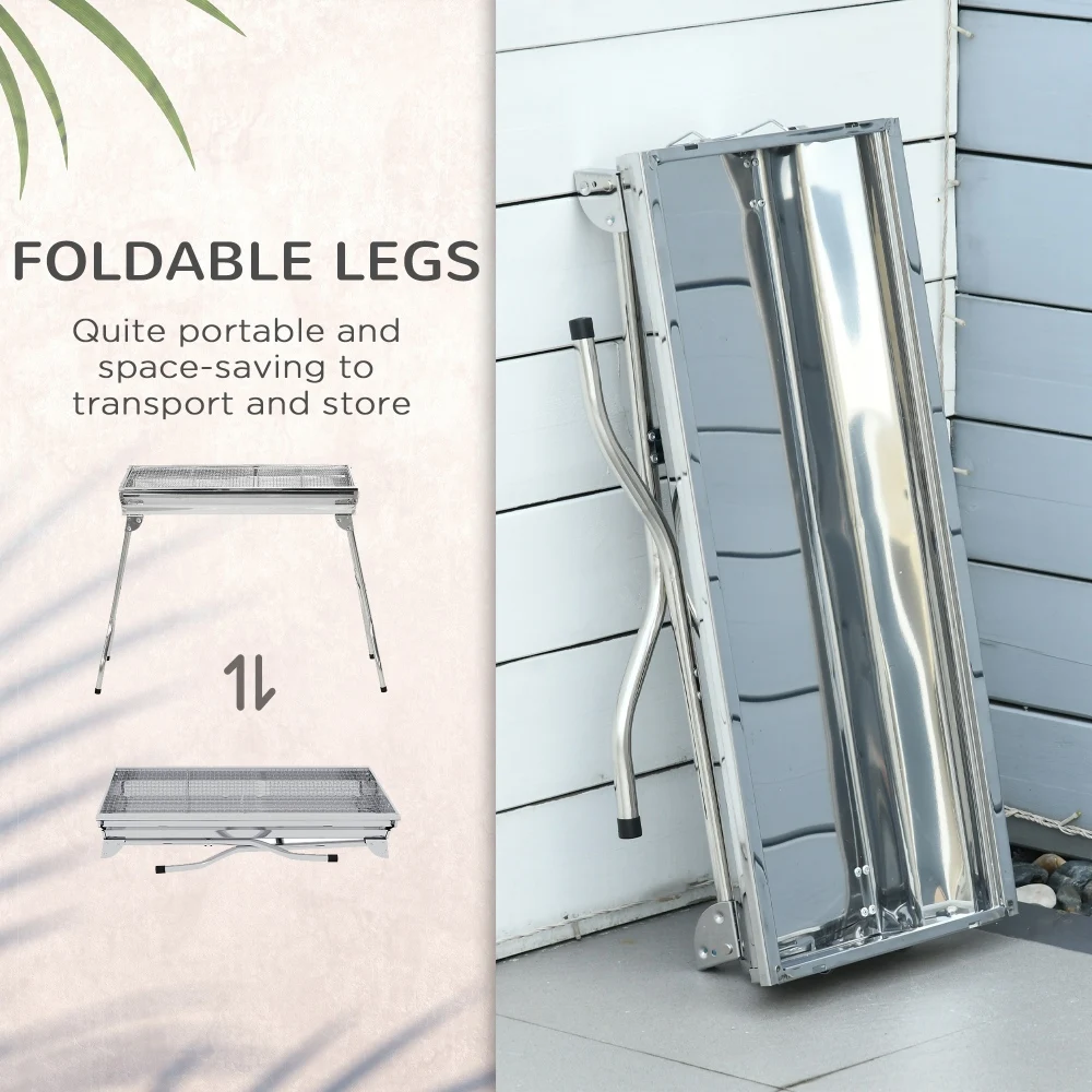 ポータブルチャコールグリル ステンレススチール 折りたたみ式 屋外バーベキュー 裏庭調理 キャンプ ピクニック パーティー 旅行 グリルクリップ付き