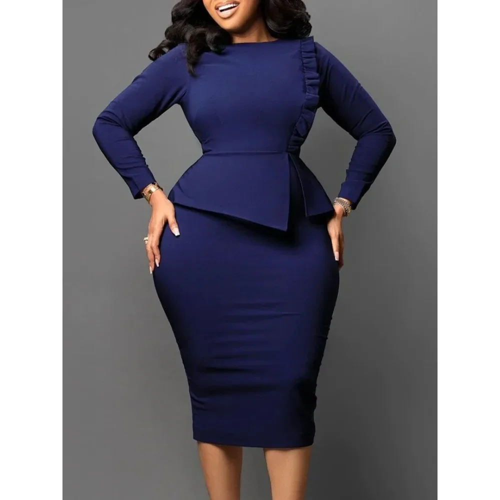 

Women Elegant Dress Bodycon Long Sleeves Peplum Ruffles Spring Package HIp Classy Office Ladies African Summer Gowns Female Robe