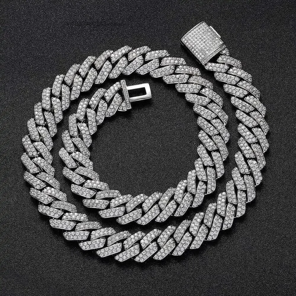 Fashion 2025 15mm Real Gold Plating Trendy 925 Sterling Silver Necklace Moissanite Cuban Link Chain Hip Hop Jewelry Iced Out.